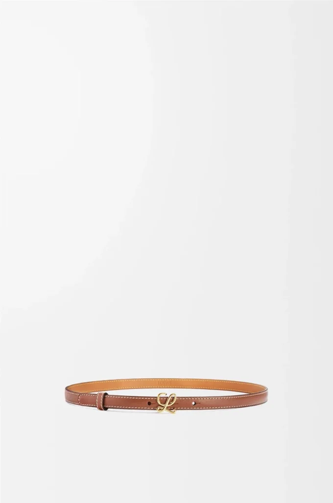 Ceinture en cuir de veau lisse Tan/Gold