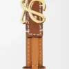Ceinture en cuir de veau lisse Tan/Gold