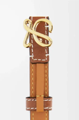 Ceinture en cuir de veau lisse Tan/Gold