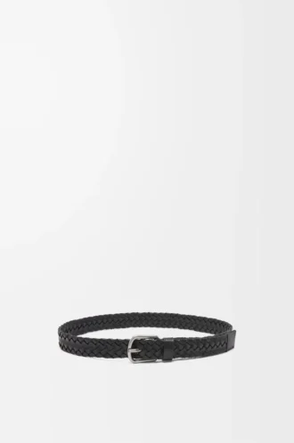 Ceinture large tissée en cuir de veau tanné végétal Noir/Vintage Palladium