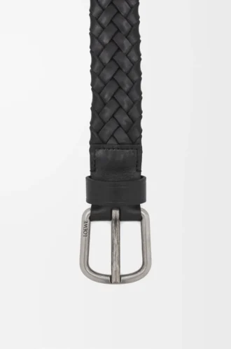 Ceinture large tissée en cuir de veau tanné végétal Noir/Vintage Palladium