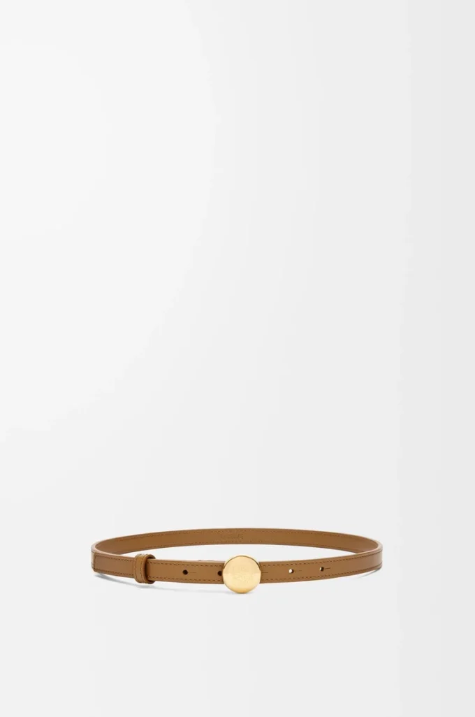 Ceinture Pebble en cuir de veau lisse Chêne/Or