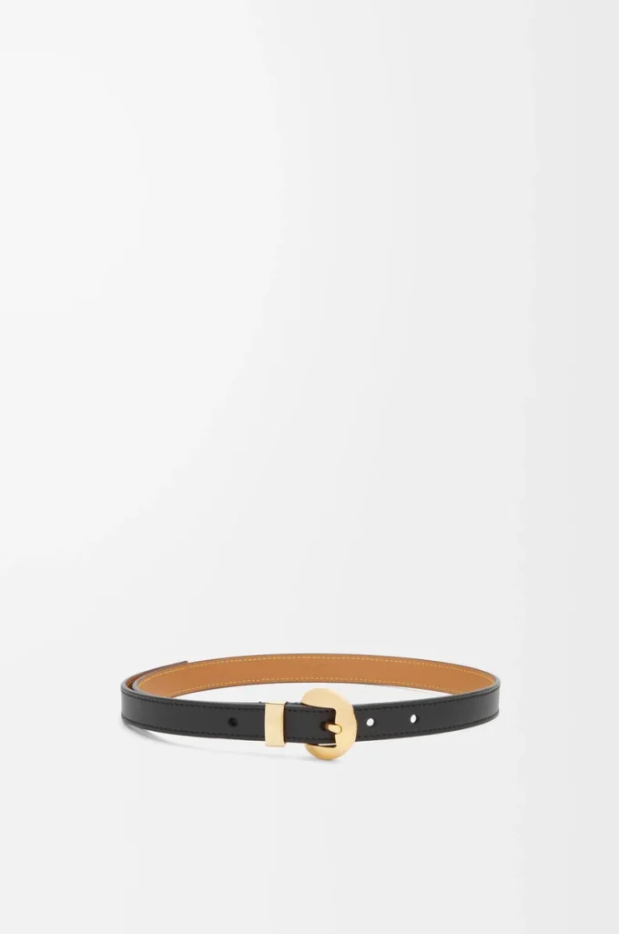 Ceinture Pebble en cuir de veau lisse Noir/Or
