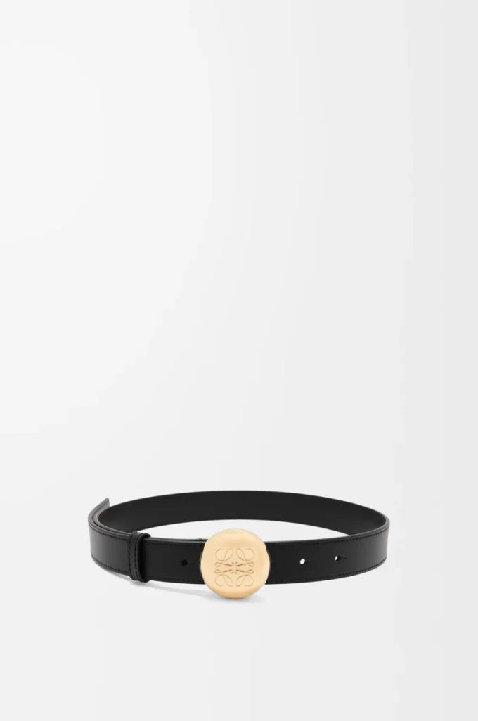 Ceinture Pebble en cuir de veau lisse Noir/Or