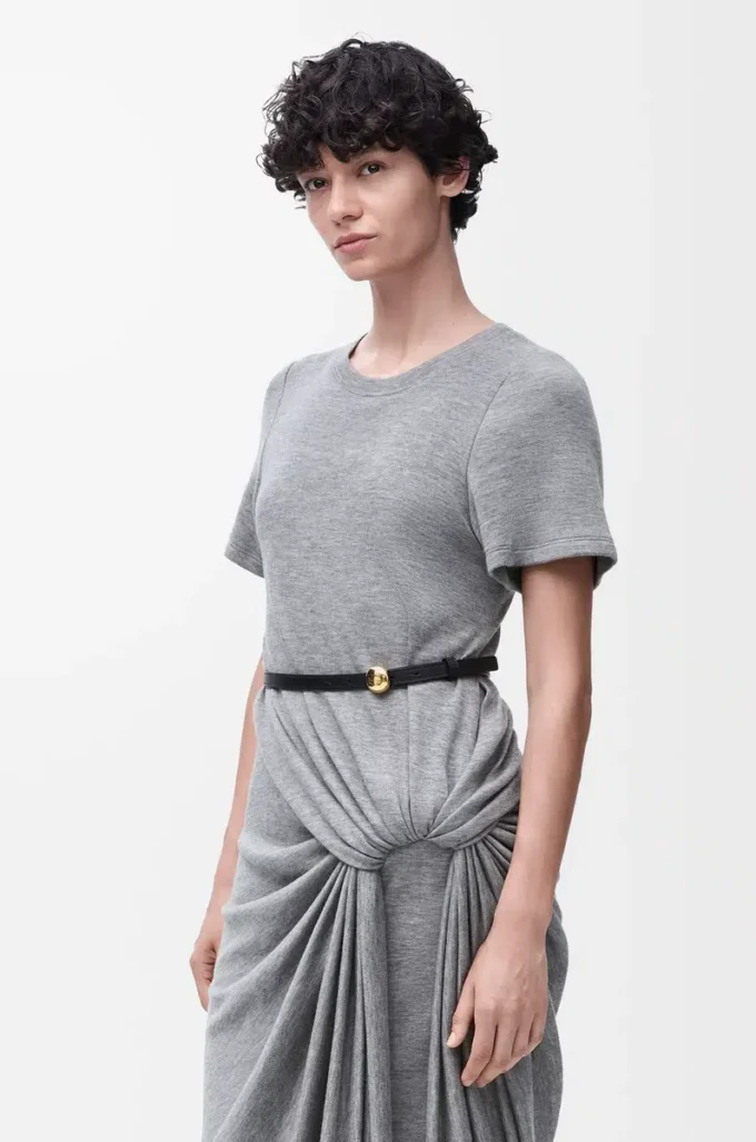 Ceinture Pebble en cuir de veau lisse Noir/Or