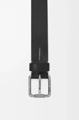 Ceinture Roller Curve en cuir de veau grainé souple Noir/Palladium vintage