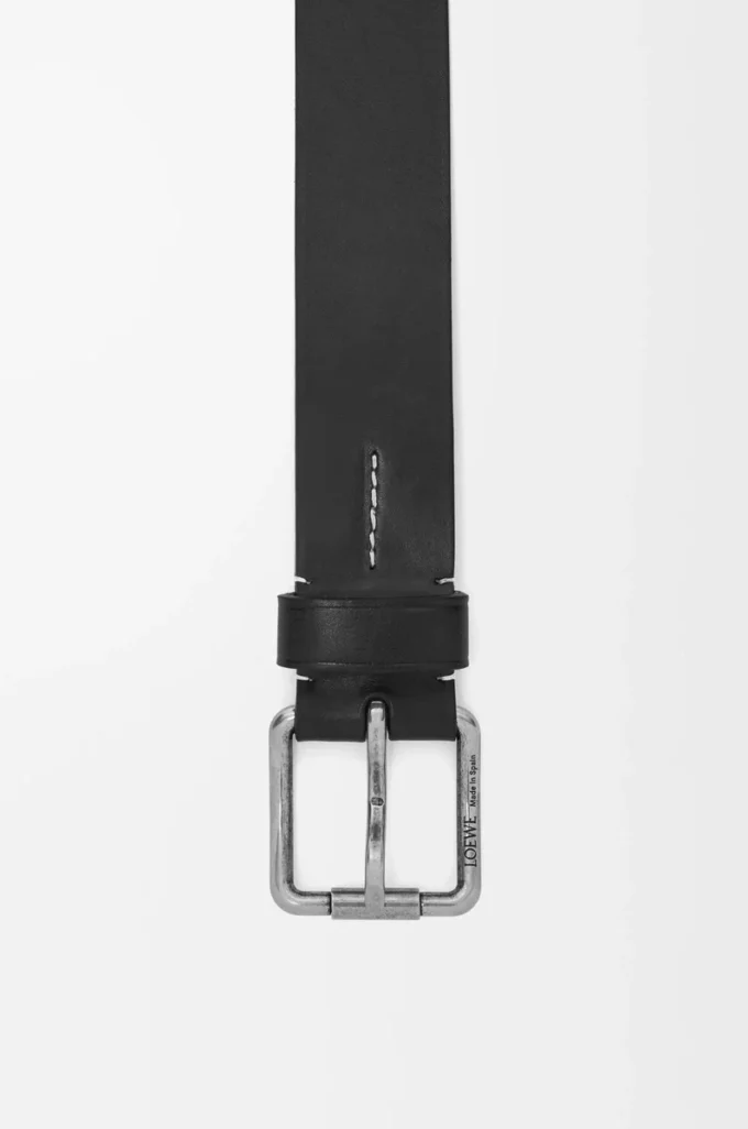 Ceinture Roller Curve en cuir de veau grainé souple Noir/Palladium vintage