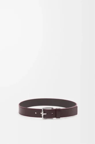 Ceinture Roller Curve en cuir de veau grainé souple Oxblood/Vintage Palladium