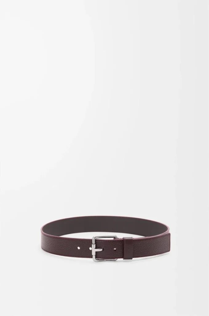 Ceinture Roller Curve en cuir de veau grainé souple Oxblood/Vintage Palladium