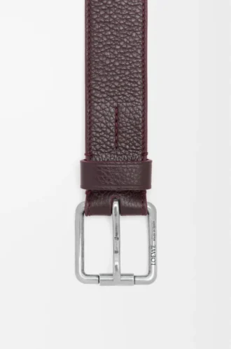 Ceinture Roller Curve en cuir de veau grainé souple Oxblood/Vintage Palladium