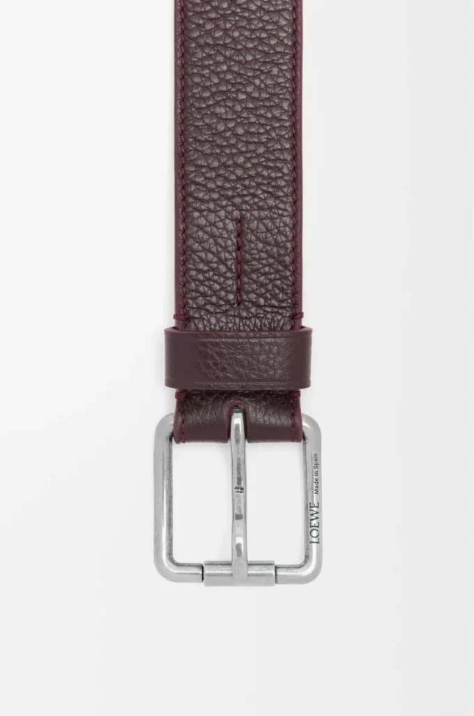 Ceinture Roller Curve en cuir de veau grainé souple Oxblood/Vintage Palladium