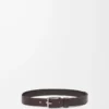 Ceinture Roller Curve en cuir de veau tanné végétal, couleur Dark Cigar/Vintage Palladium
