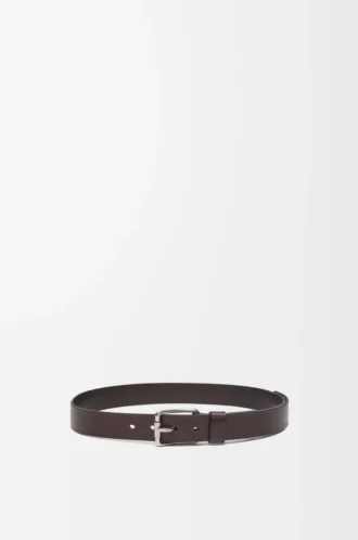 Ceinture Roller Curve en cuir de veau tanné végétal, couleur Dark Cigar/Vintage Palladium