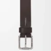 Ceinture Roller Curve en cuir de veau tanné végétal, couleur Dark Cigar/Vintage Palladium