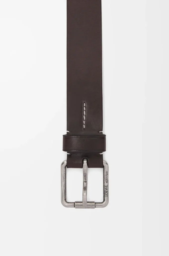 Ceinture Roller Curve en cuir de veau tanné végétal, couleur Dark Cigar/Vintage Palladium