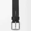 Ceinture Roller Curve en cuir de veau tanné végétal Noir/Palladium vintage