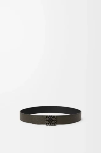 Ceinture réversible Anagram en cuir de veau grainé souple Dark Khaki/Black/Dark Pal
