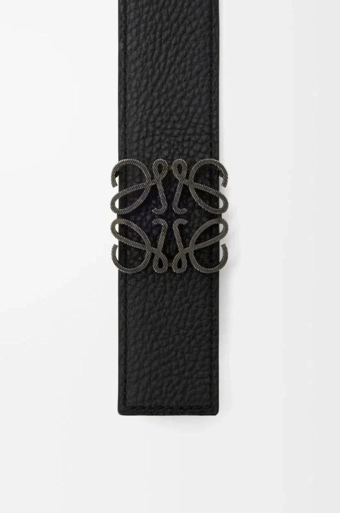Ceinture réversible Anagram en cuir de veau grainé souple Dark Khaki/Black/Dark Pal