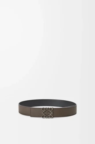 Ceinture réversible Anagram en cuir de veau grainé souple et cuir de veau lisse Toundra/Noir/Étain
