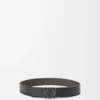 Ceinture réversible Anagram en cuir de veau grainé souple et cuir de veau lisse Toundra/Noir/Étain