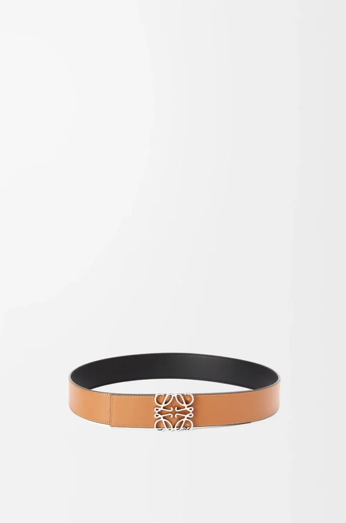 Ceinture réversible Anagram en cuir de veau lisse Black/Tan/Palladium