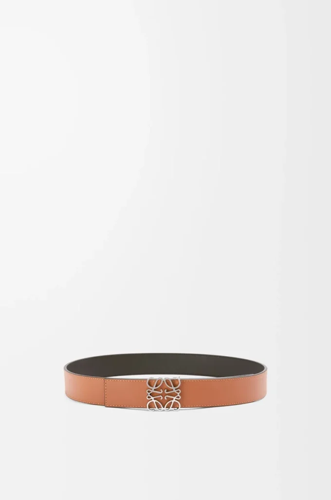 Ceinture réversible Anagram en cuir de veau lisse Black/Tan/Palladium