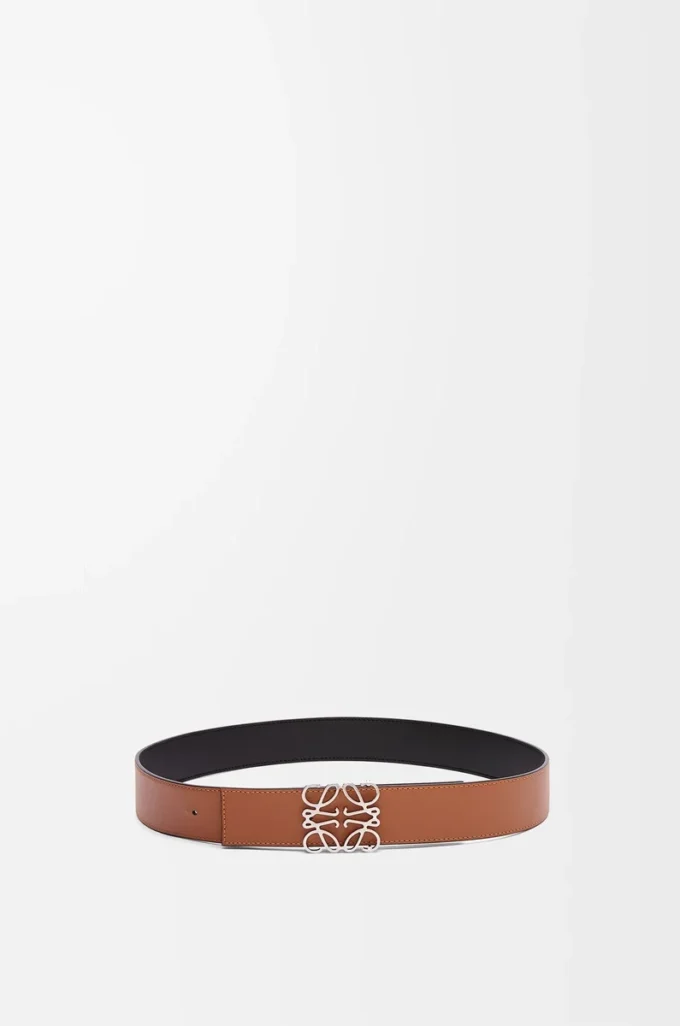 Ceinture réversible Anagram en cuir de veau lisse Black/Tan/Palladium