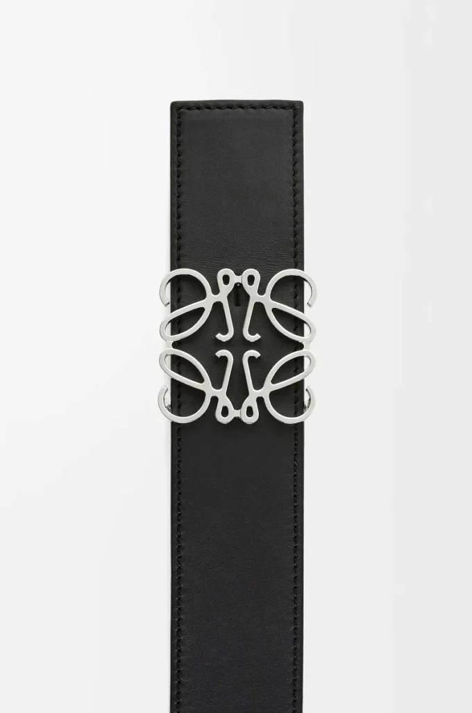 Ceinture réversible Anagram en cuir de veau lisse Black/Tan/Palladium