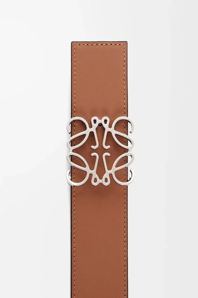 Ceinture réversible Anagram en cuir de veau lisse Black/Tan/Palladium
