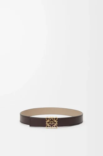 Ceinture réversible Anagram en cuir de veau lisse Dark Chestnut/Clay