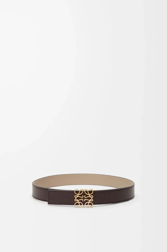 Ceinture réversible Anagram en cuir de veau lisse Dark Chestnut/Clay