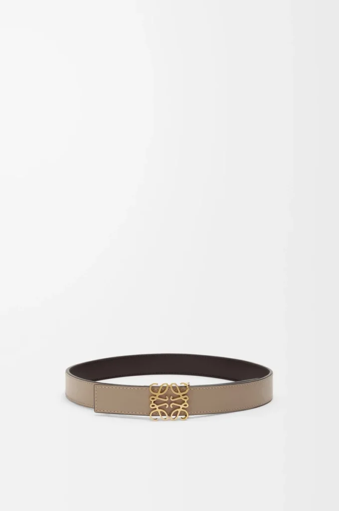Ceinture réversible Anagram en cuir de veau lisse Dark Chestnut/Clay
