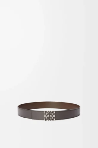 Ceinture réversible Anagram en cuir de veau lisse Gris foncé/Cigare foncé/Palladium
