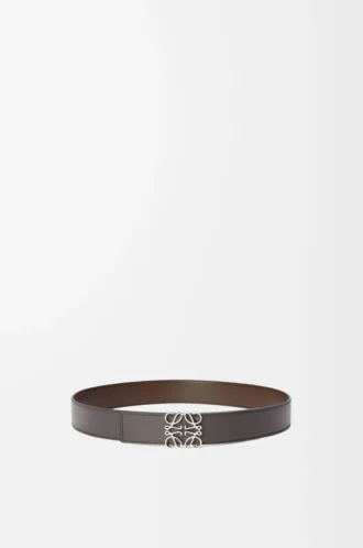 Ceinture réversible Anagram en cuir de veau lisse Gris foncé/Cigare foncé/Palladium