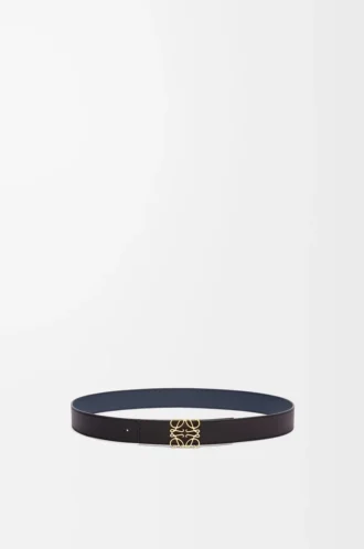 Ceinture réversible Anagram en cuir de veau lisse Noir/Océan/Or