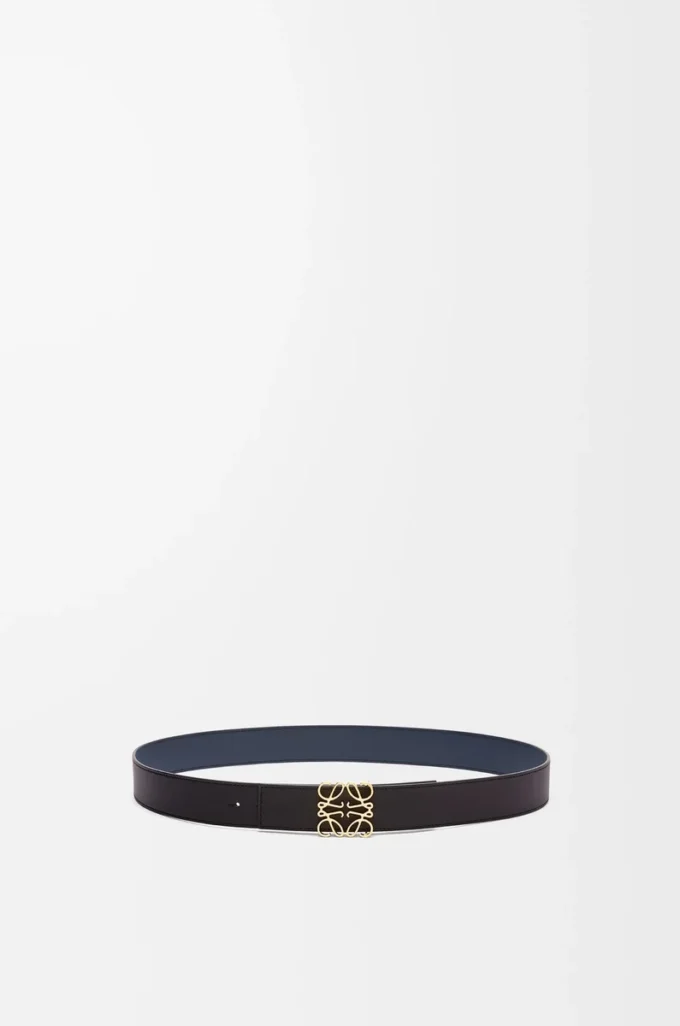 Ceinture réversible Anagram en cuir de veau lisse Noir/Océan/Or