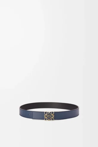 Ceinture réversible Anagram en cuir de veau lisse Noir/Océan/Or