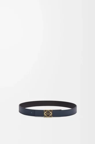 Ceinture réversible Anagram en cuir de veau lisse Noir/Océan/Or