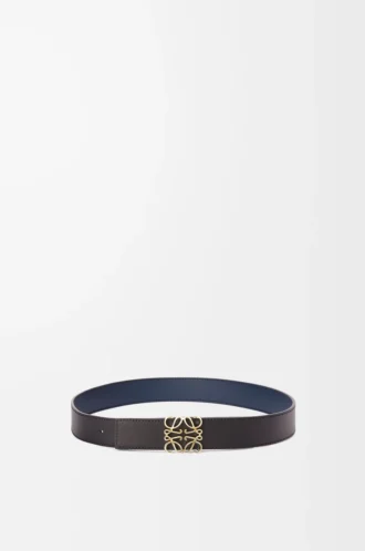 Ceinture réversible Anagram en cuir de veau lisse Noir/Océan/Or