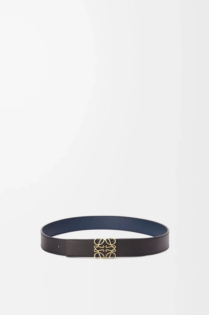 Ceinture réversible Anagram en cuir de veau lisse Noir/Océan/Or