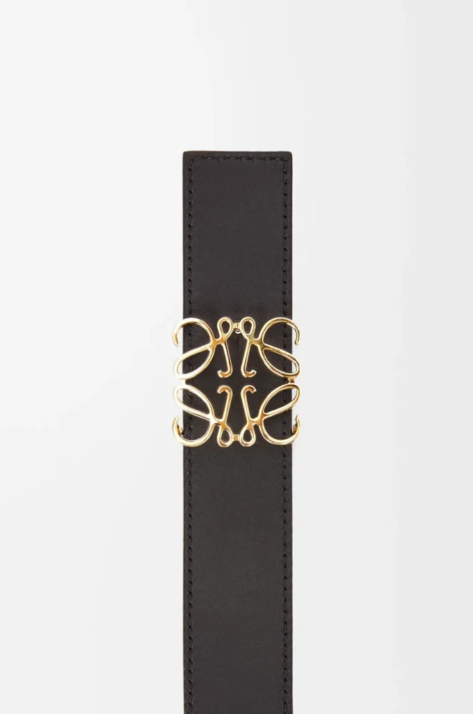 Ceinture réversible Anagram en cuir de veau lisse Noir/Océan/Or