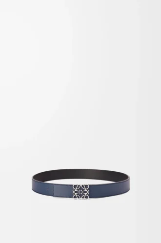 Ceinture réversible Anagram en cuir de veau lisse Océan/Noir/Palladium