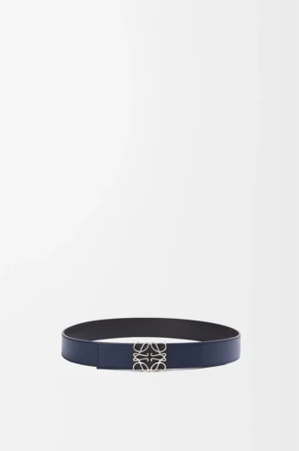 Ceinture réversible Anagram en cuir de veau lisse Océan/Noir/Palladium