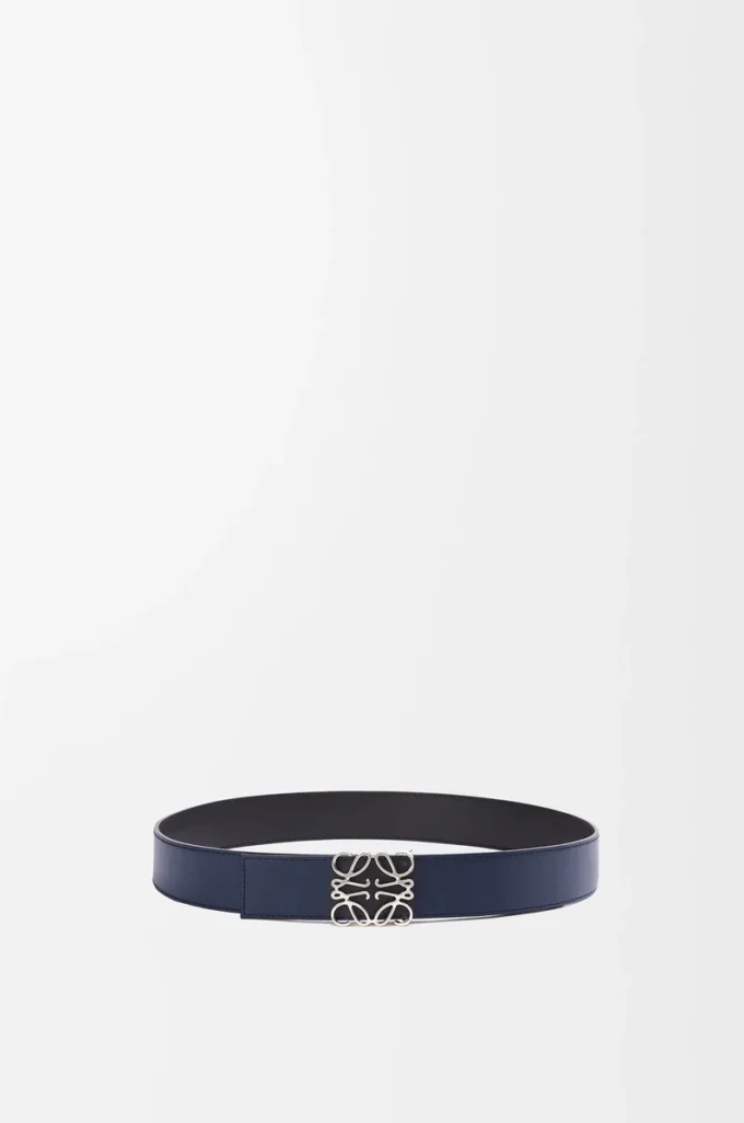 Ceinture réversible Anagram en cuir de veau lisse Océan/Noir/Palladium