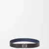 Ceinture réversible Anagram en cuir de veau lisse Océan/Noir/Palladium