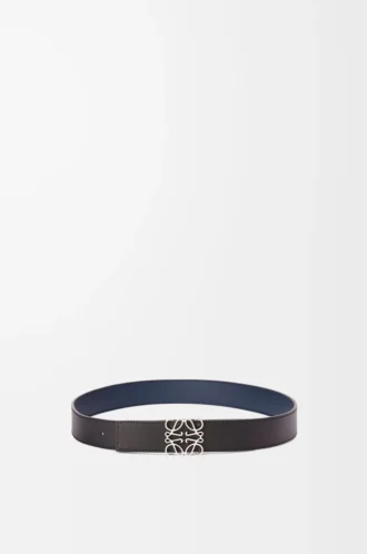 Ceinture réversible Anagram en cuir de veau lisse Océan/Noir/Palladium