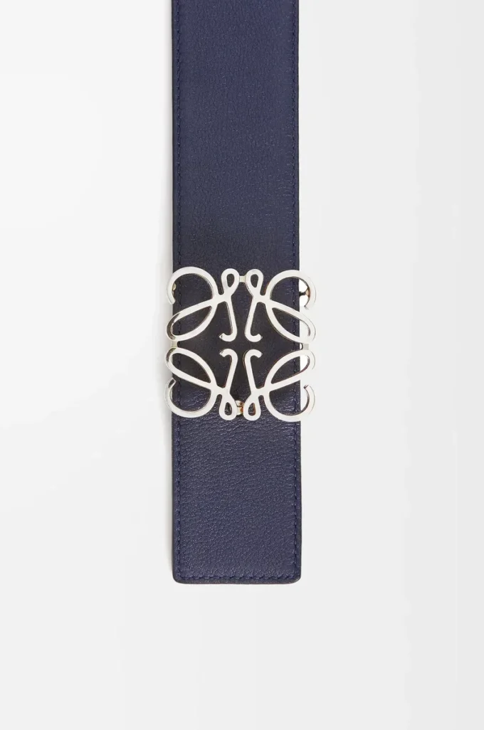 Ceinture réversible Anagram en cuir de veau lisse Océan/Noir/Palladium