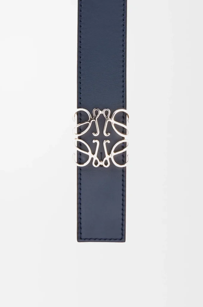 Ceinture réversible Anagram en cuir de veau lisse Océan/Noir/Palladium