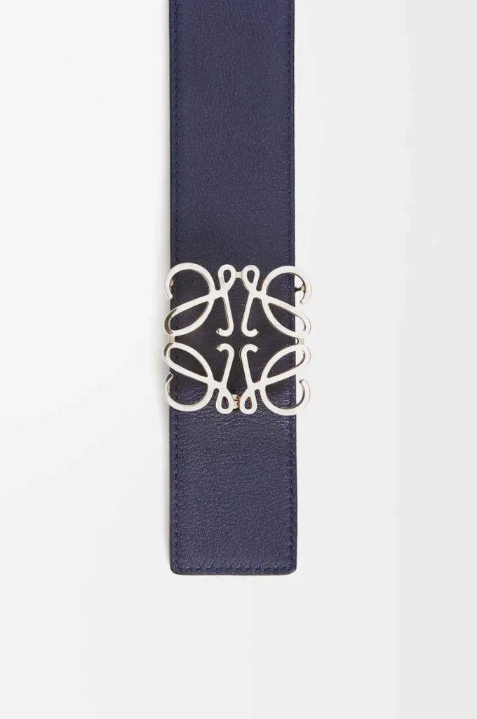 Ceinture réversible Anagram en cuir de veau lisse Océan/Noir/Palladium