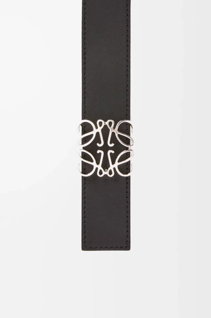 Ceinture réversible Anagram en cuir de veau lisse Océan/Noir/Palladium